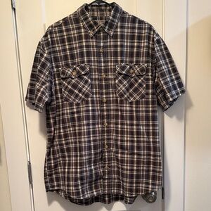 Duluth Trading Co Men's Black and White Plaid Button Down Shirt size L